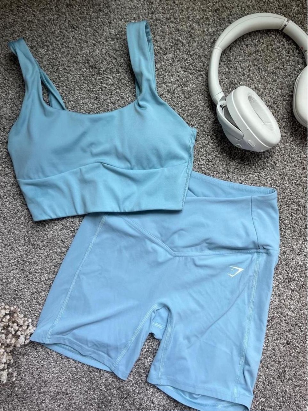 Gymshark Sky Blue Sports Crop Top & High-Waist Biker Shorts Set